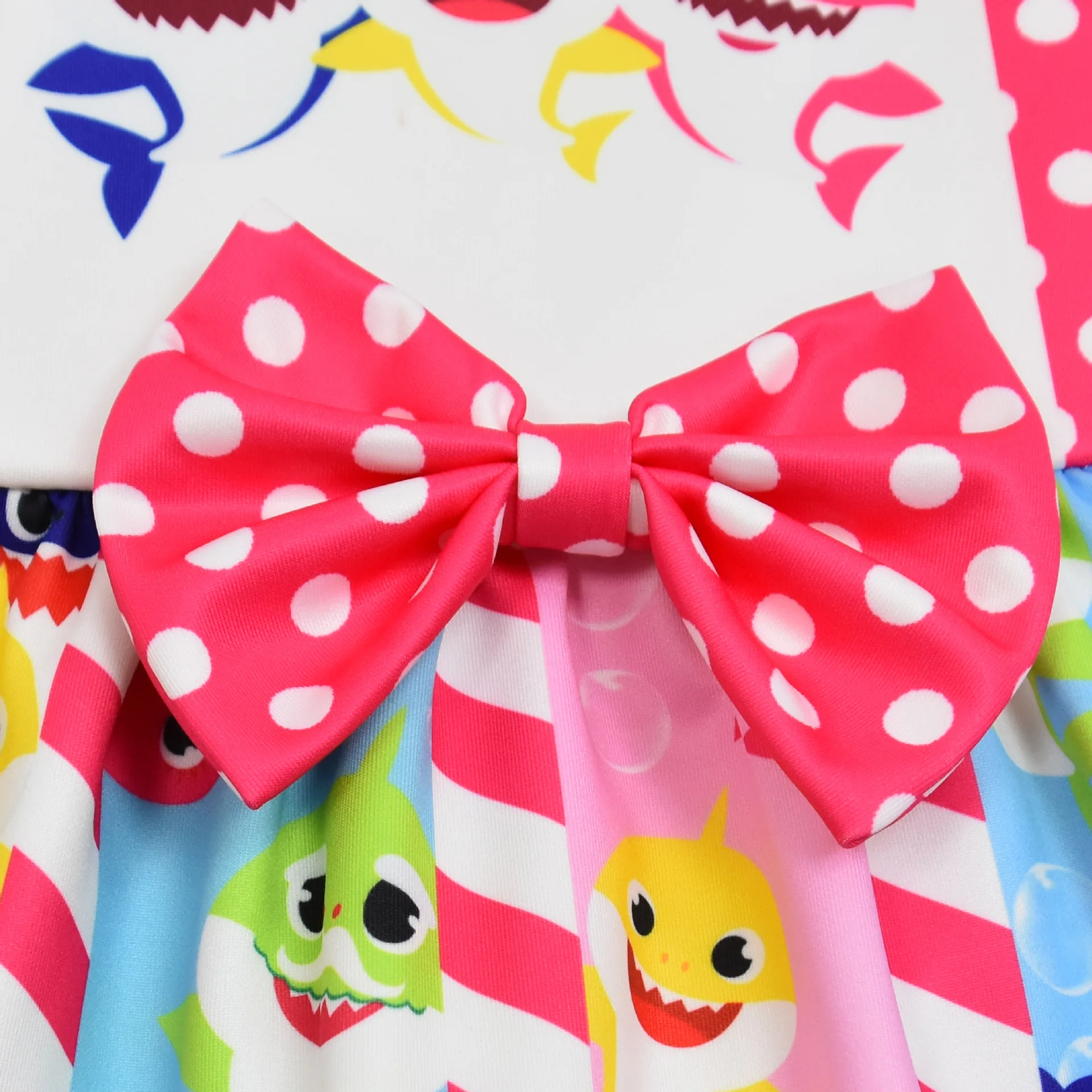 High Quality Girls Bowknot O-neck Princess Dress Cartoon Shark Anna Print Summer Dresses Kids Christmas Carnival Party Clothing