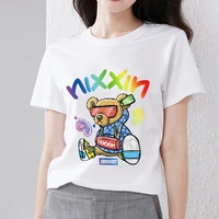 womens cute bear print short sleeve t shirts 2022 summer harajuku o collared cute graphic t shirt soft 2022 pullover clothing