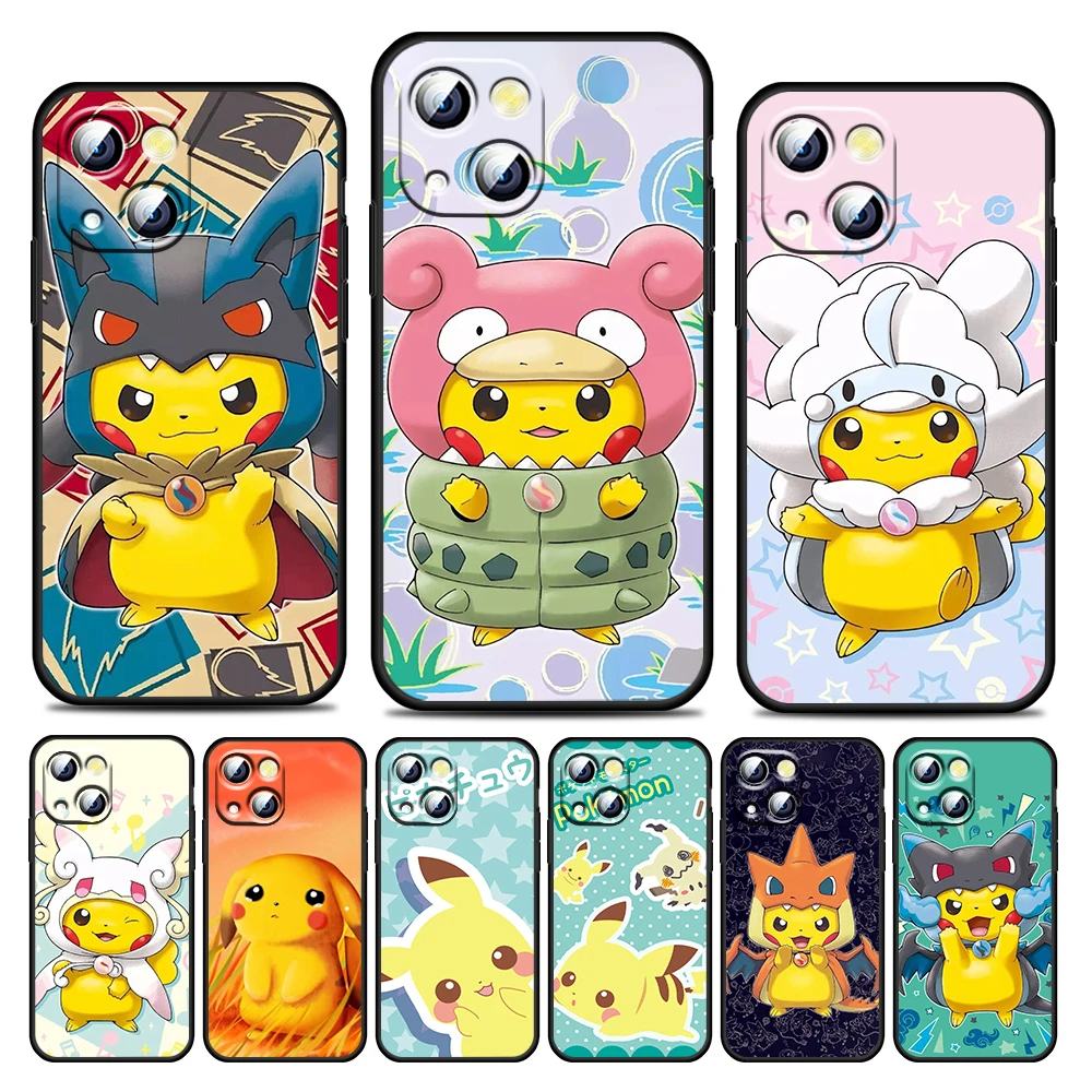 

Pikachu Kawaii Anime For Apple iPhone 13 12 11 Pro Max Mini XS Max X XR 6 7 8 Plus 5S SE2020 Soft TPU Black Phone Case Cover