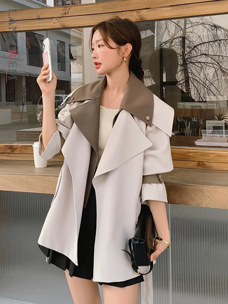 

LANMREM Designer Patchwork Trench Coat Fashion Removable Collar Long Sleeve Female Windbreaker Clothes 2023 Spring 2YA103