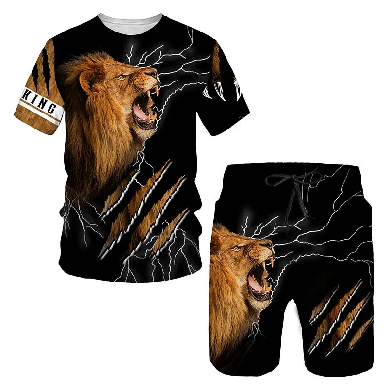 

Summer Men's T-shirt Fashion Lion Print Short Sleeve Personality Casual Clothing Outdoor Sports Suit,Soft And Comfortable Fabric