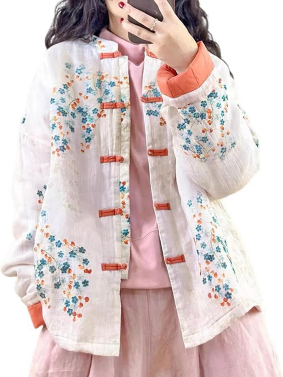 Zimo Qinghe ~ Художественное китайское стеганое утолщенное пальто с хлопковым принтом