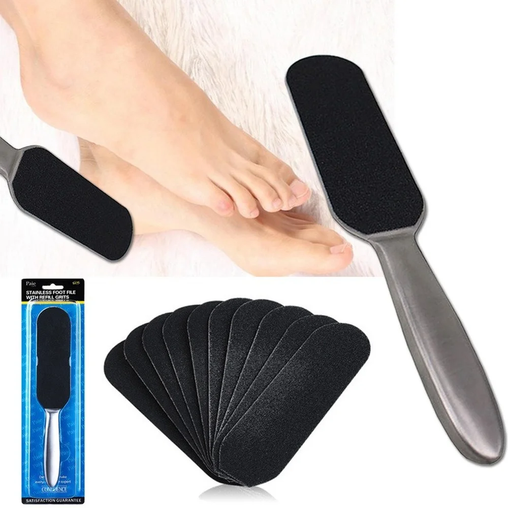 Disposable Replace Pads Cracked Skin Pedicure Callus Remover Stainless Steel Metallic Foot File with Long Handle