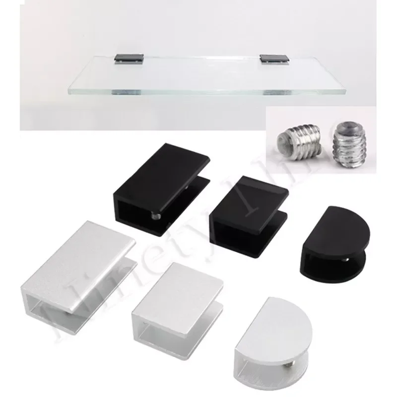 

Silver Matte Black Aluminum Wall Glass Shelf Clamp Bracket Holder Clip No-Drill Fixed Panel Glass Clamp