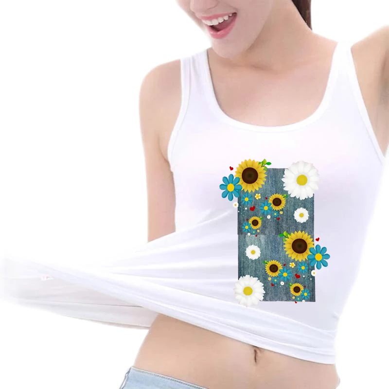 

Vitality Flower Design Breathable Slim Fit Tank Tops Girl's Trendy Yoga Sport Training Sleeveless Tee Gym Vest
