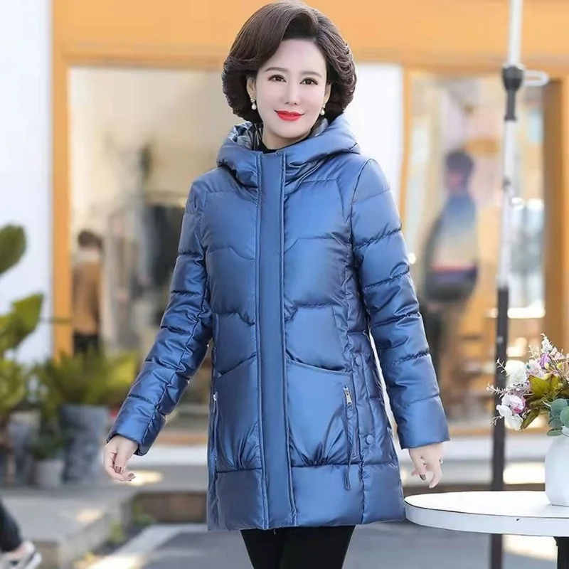 Winter Women Cold Coat Hooded Shiny Padded Jacket Super Hot Parkas Plus Size Jacket Big Pocket Top Cheap Wholesale Korean Style