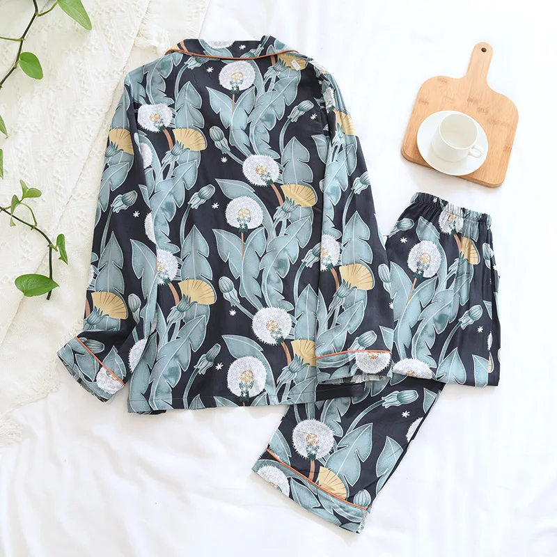 New Women's Pajamas Suit Viscose Fiber Home Service Cute Cartoon Dandelion Loose Plus Size Sleepwear Women Pyjamas