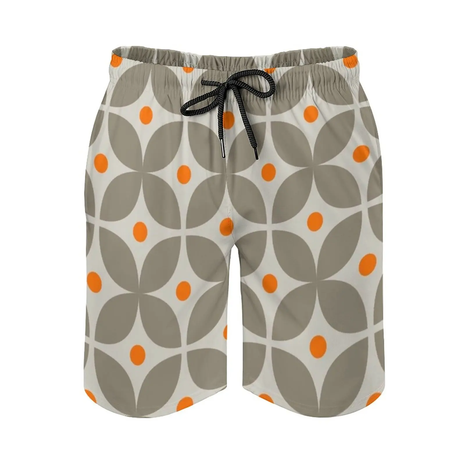 

Geometric Pattern : Stylised Flower : Grey Men'S Beach Shorts Board Shorts Bermuda Surfing Swim Shorts Geometric Pattern Flower