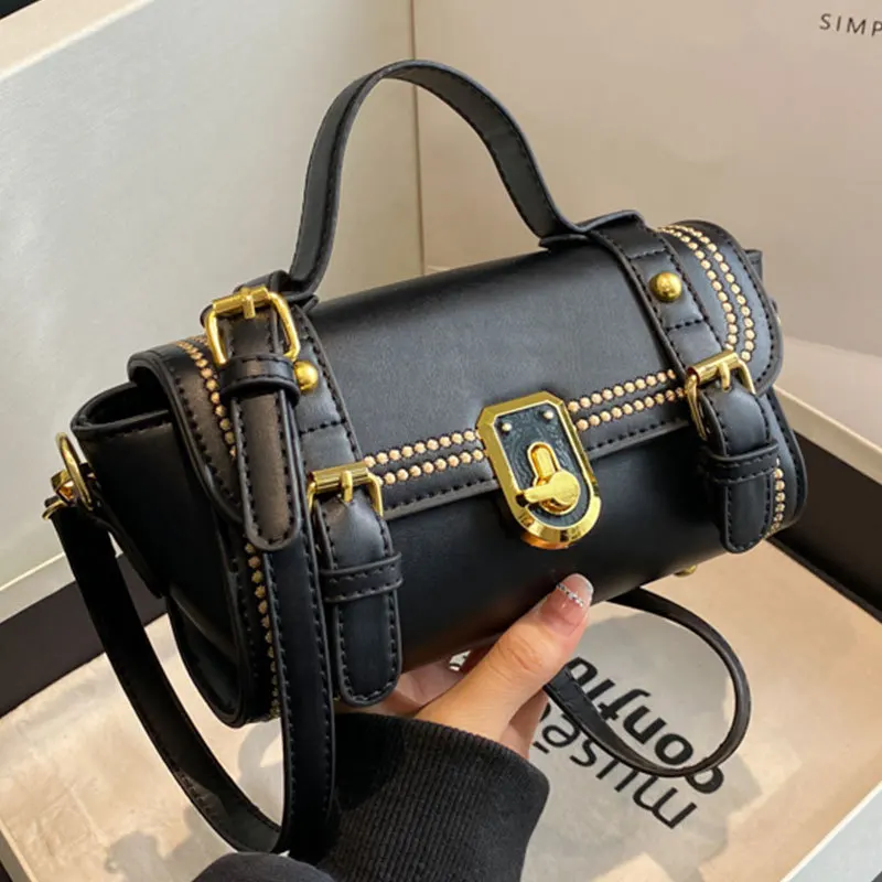 

Women 2023 PU Leather Wide Strap Shoulder Bag Ladies Fashion Purses And Handbags Contrast Color Sewing Thread Crossbody Bag For