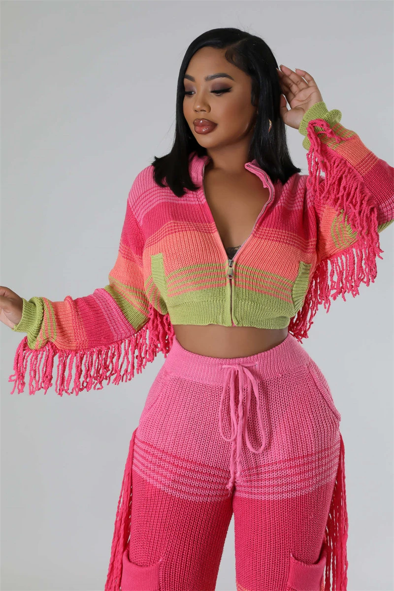 Вязаные комплекты из 2 предметов с цветными блоками. Женский наряд. Осенняя