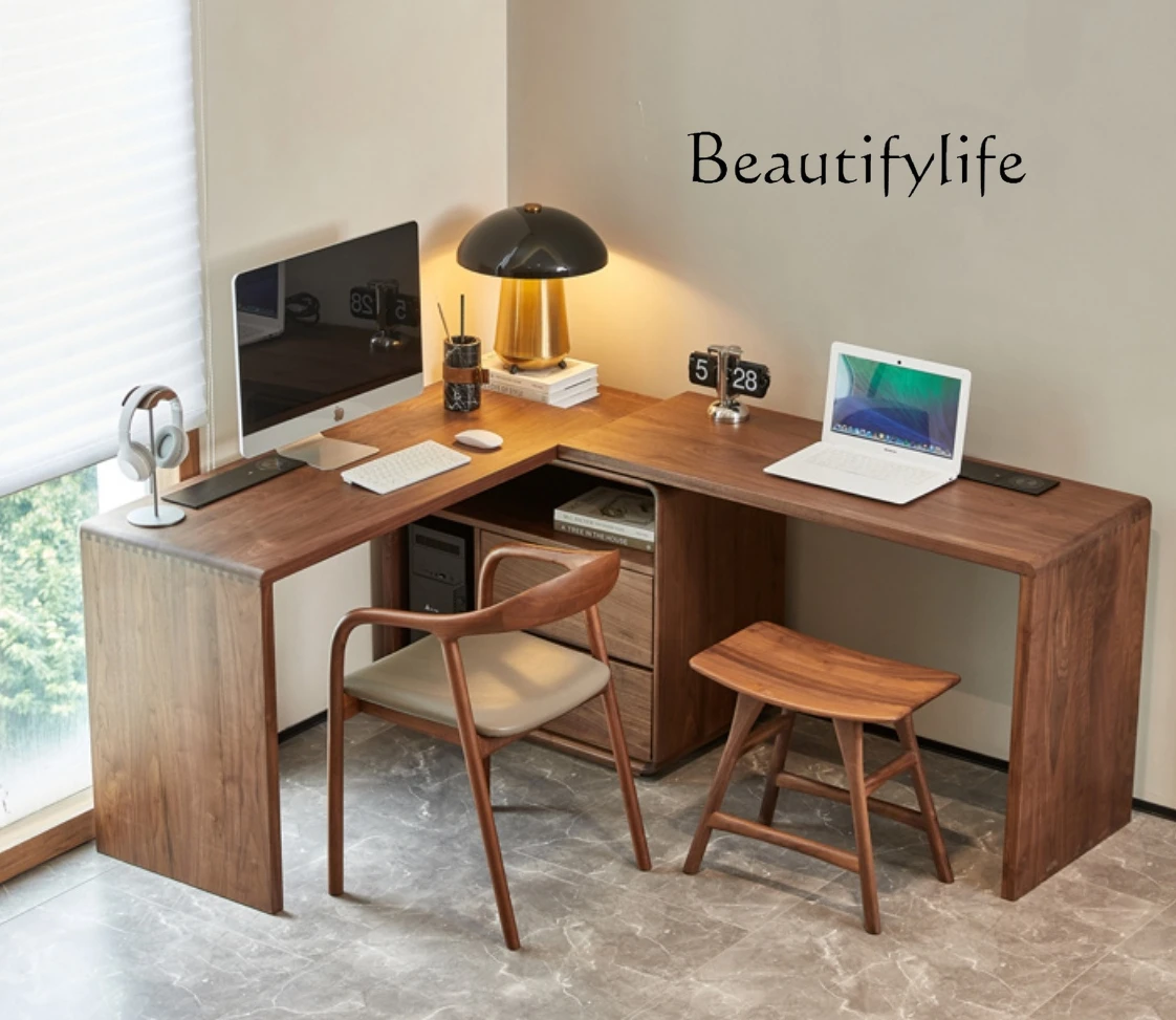 New Chinese Style Solid Wood Desk Włoski Styl Lekki Luksusowy Wysuwany Narożny Biurko Komputerowe Nowoczesne Do Nauki