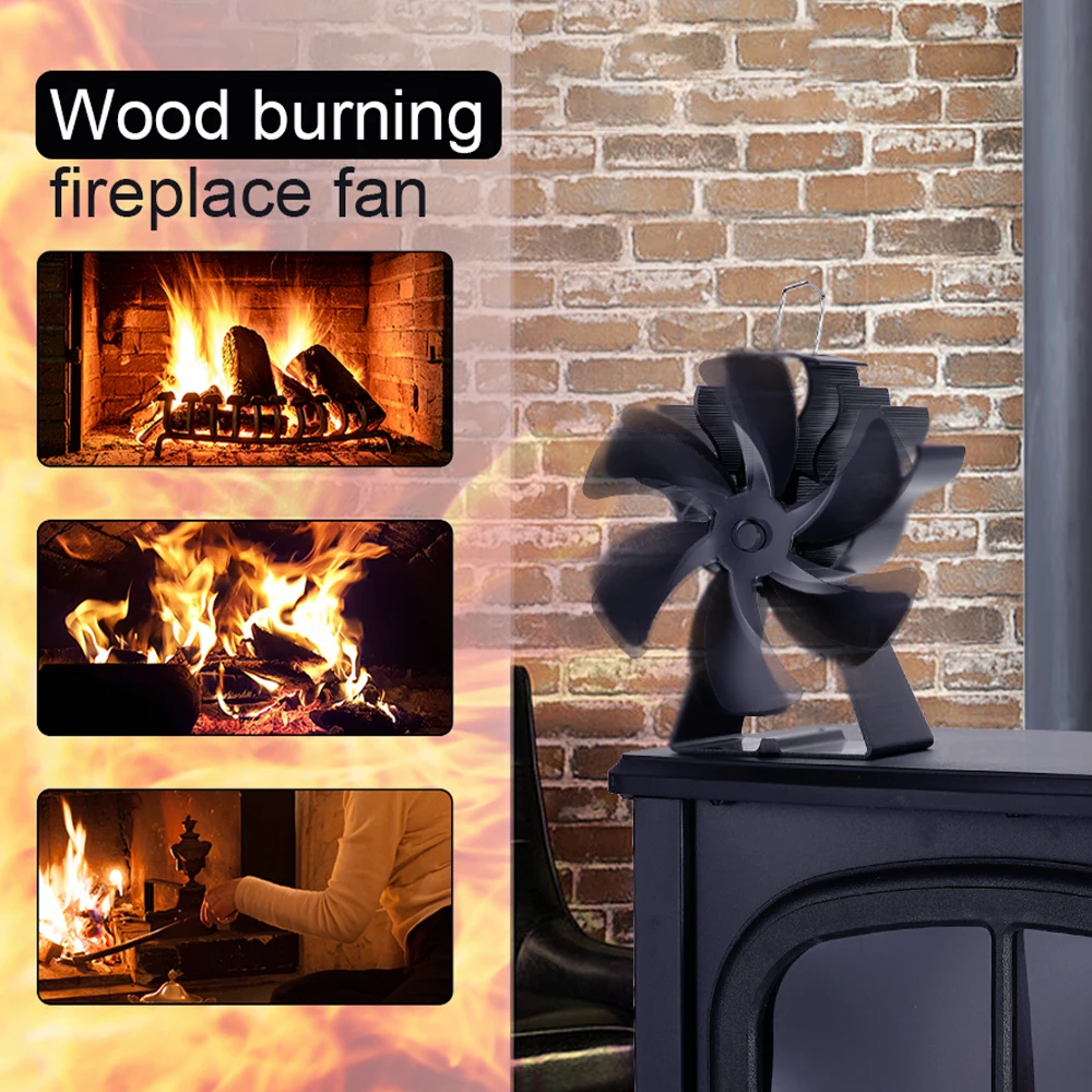 

6 Blade Fireplace Fan Heat Powered Stove Fan Log Wood Burner Eco-Fan Quiet Fireplace Fan Heater Efficient Heat Outdoor Indoor