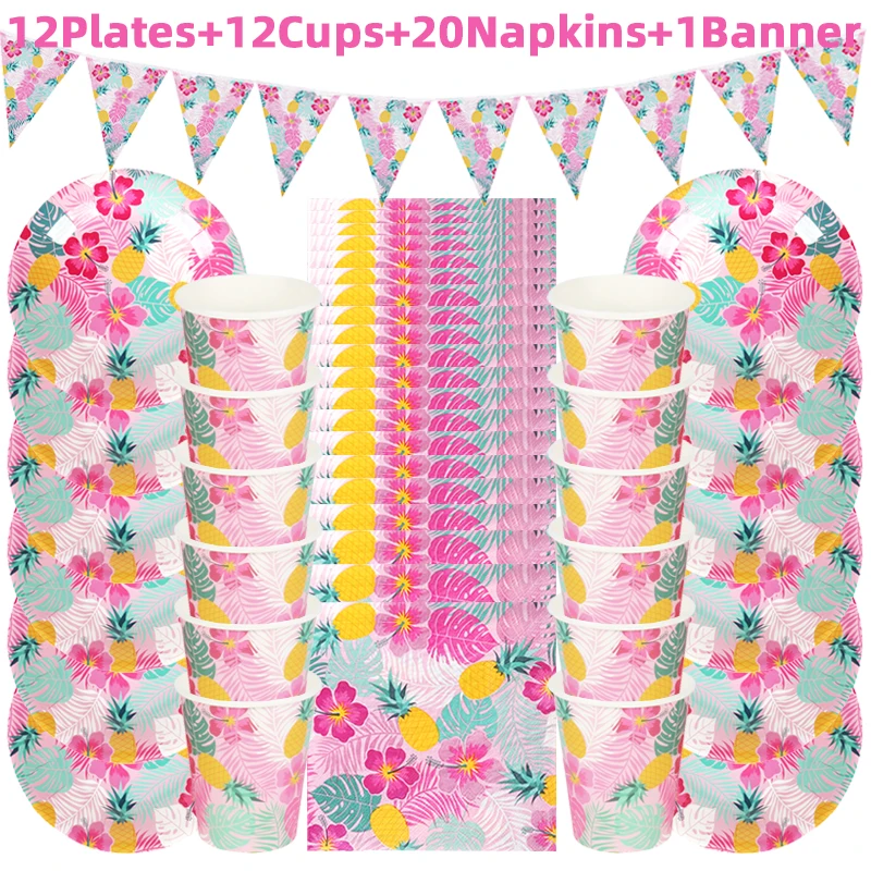 

Гавайская одноразовая посуда Joy-enlife, бумажная тарелка с тропическими растениями и цветами, салфетки под чашки Jungle Luau, украшение для дня рожд...