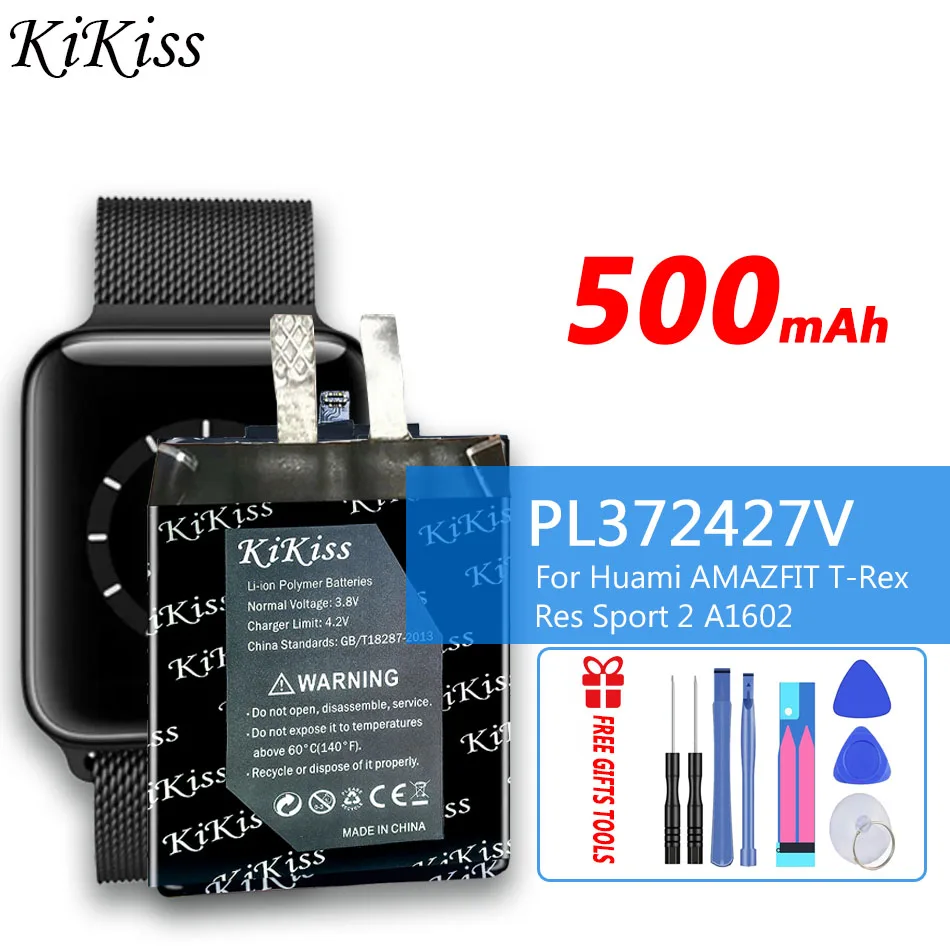 

KiKiss 500mAh PL372427V Rechargeable Battery For Huami Hua mi AMAZFIT T-Rex Res Sport 2 A1602 smartwatch Smart Watch