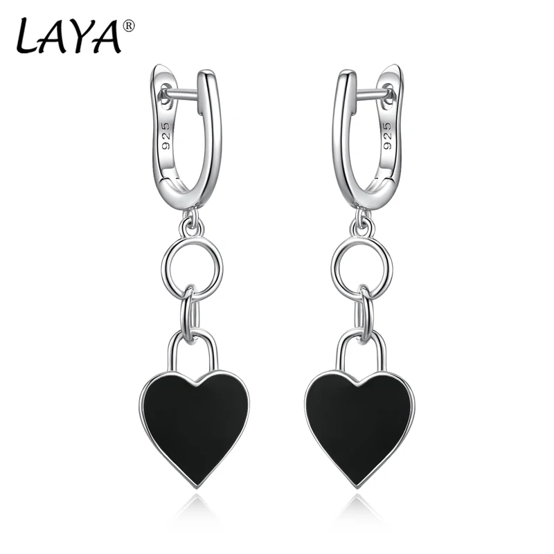 

LAYA Drop Earrings For Women 100% 925 Sterling Silver Minimalist Design Heart Shaped Handmade Enamel Piercing Ear Fine Jewelry
