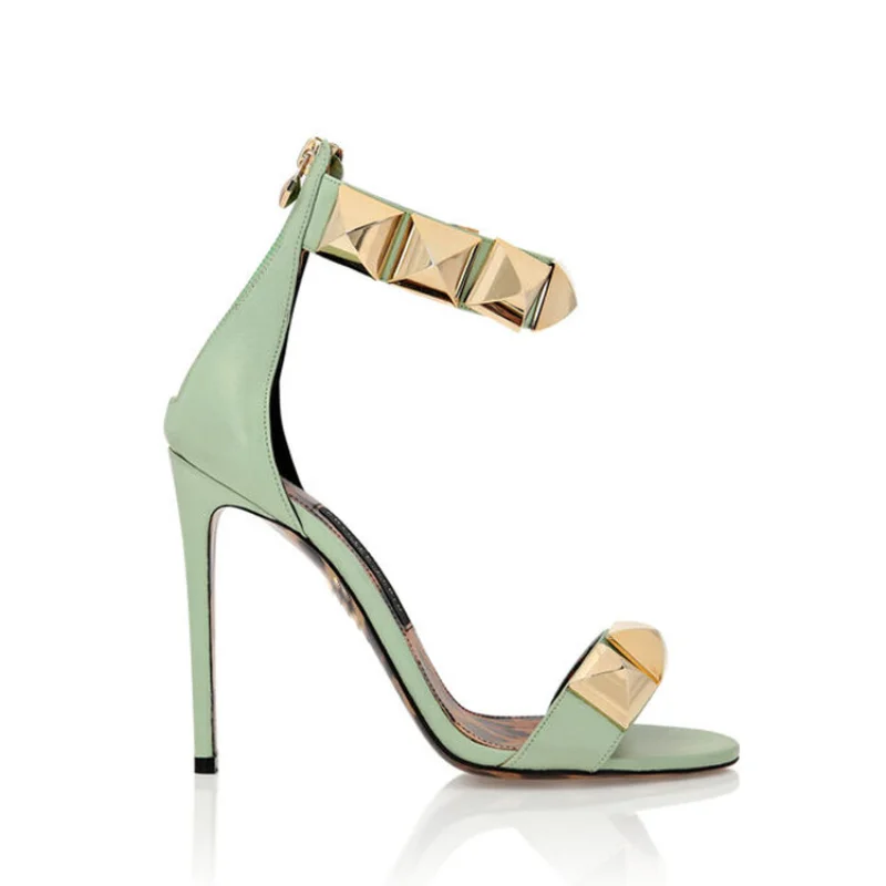 Rivet Thick Heel Sandals for Women 2023 Summer New Square Head Open Toe Line Buckle Leather Mid-heel Willow Shoes M68