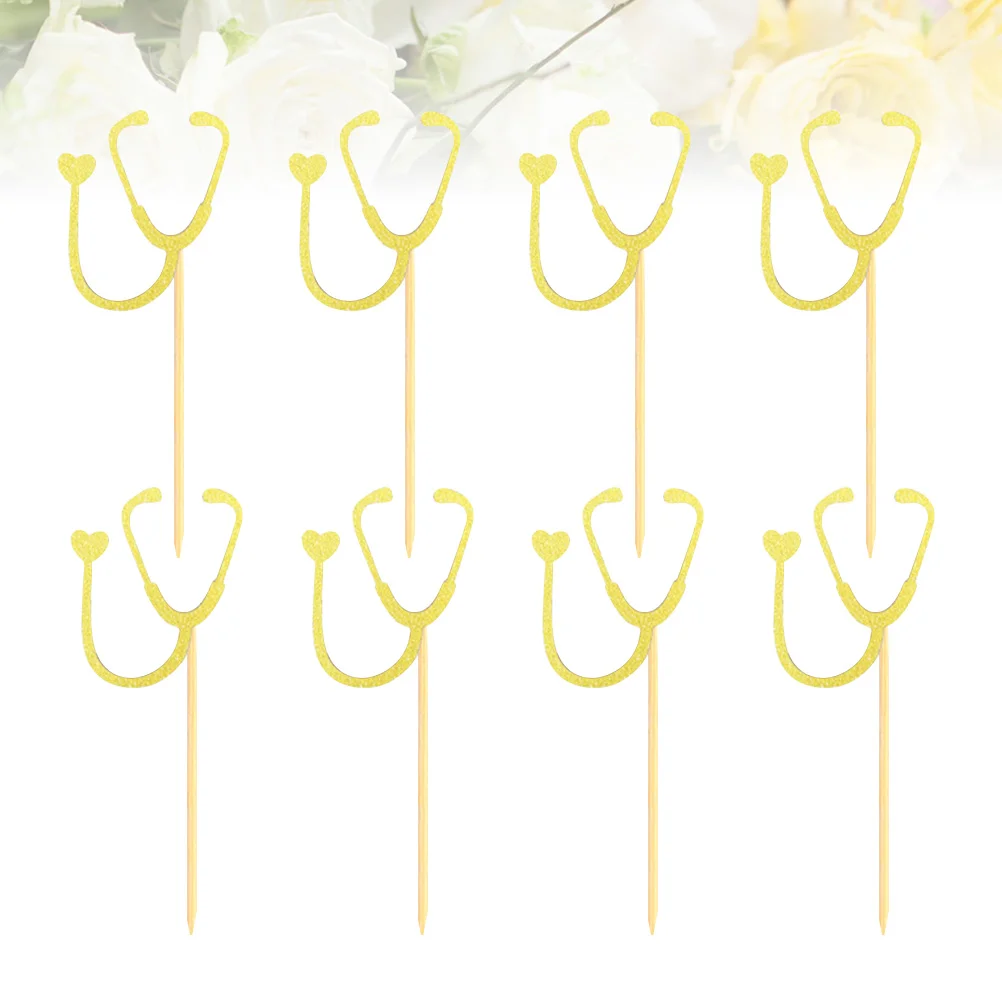 

24 Pcs Stethoscopes Nurses Cupcake Picks Topper Decorate Party Bamboo Baby