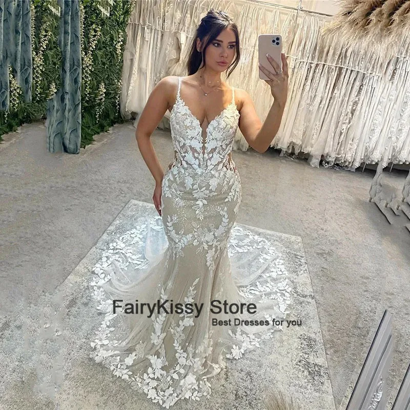 Женское свадебное платье FairyKissy элегантное с глубоким круглым вырезом и открытой