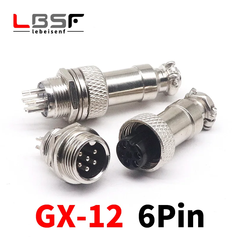 10 шт., 6 контактов, 12 мм GX12 штекер/гнездо