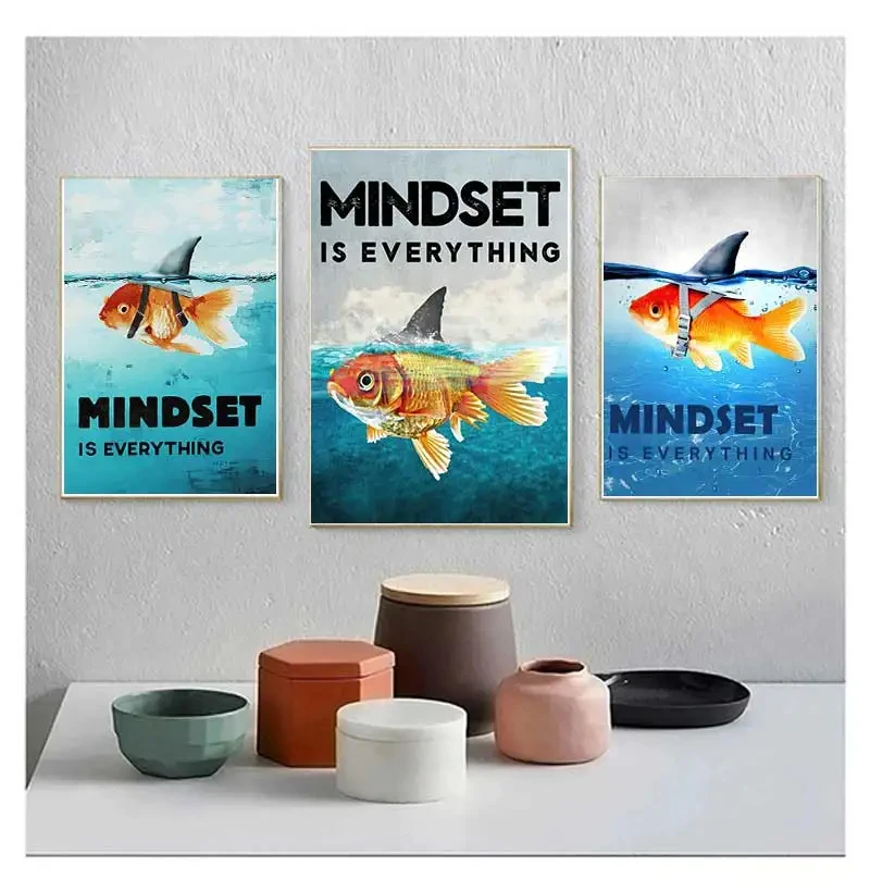 

Home Decor Mindset Is Everything Shark Fish Pictures Motivational Poster Nordic For Living Room Wall Art Canvas Painting Printed