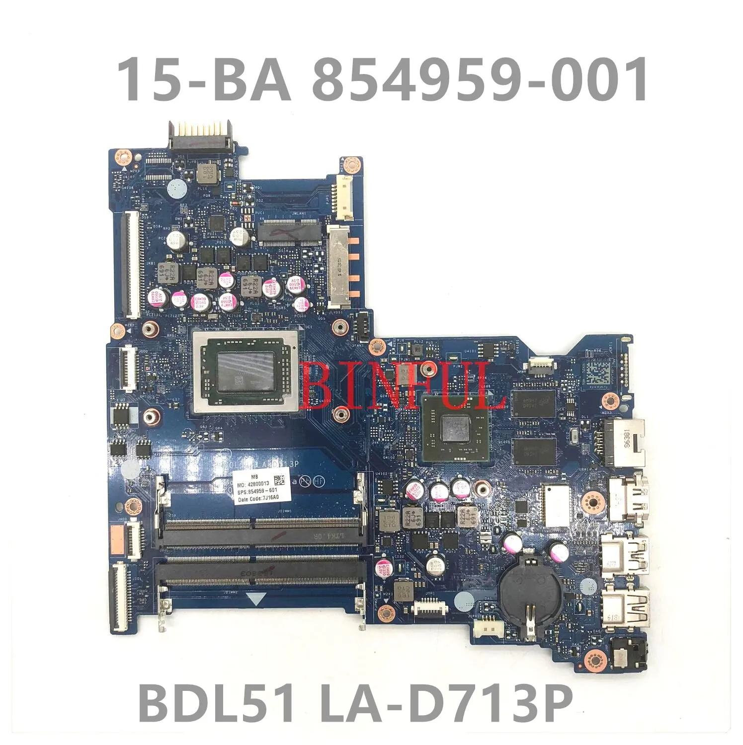 

854959-601 854959-001 854959-501 For HP 15-BA Laptop Motherboard BDL51 LA-D713P W/ A10-9600P CPU R8 M445DX GPU DDR4 100% Working