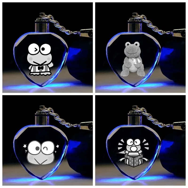 

Новый брелок Sanrio с кристаллами в форме сердца, мультяшный аниме Kero Keroppi Kawaii, Светодиодный светящийся рюкзак, подвеска, подарок на день рожден...