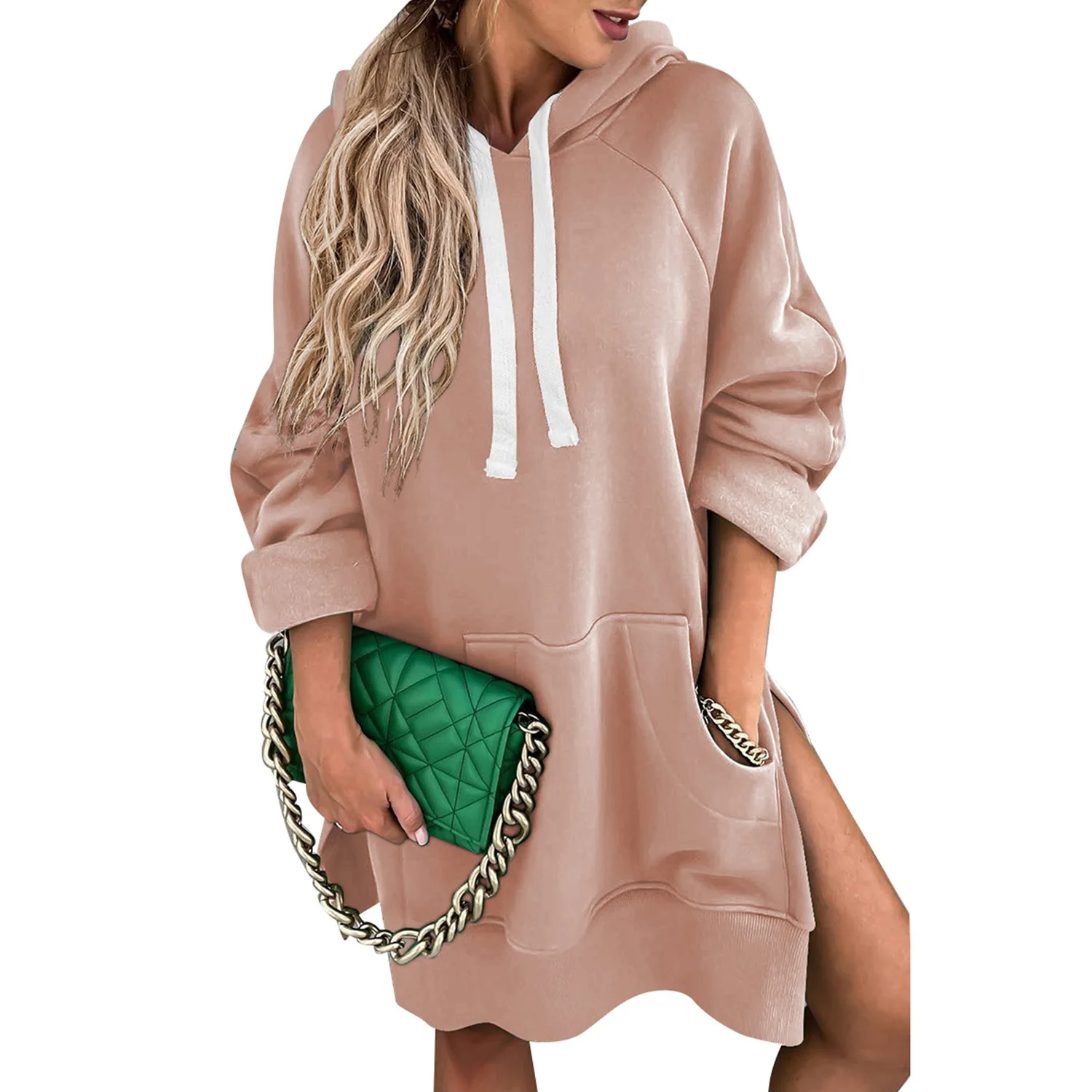 

Women Oversized Sweatshirt Soft Casual Long Pullover Sweatshirt High Split Hooded Sweatshirt with Pocket,M Pink