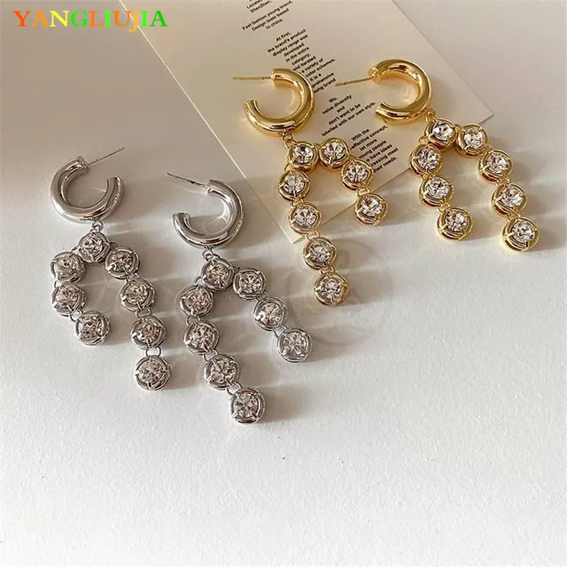 

Circle The Zircon Crystals Tassel Long Earrings Retro Fashion Temperament Luxury Jewelry Women Party Wedding Accessories 2022