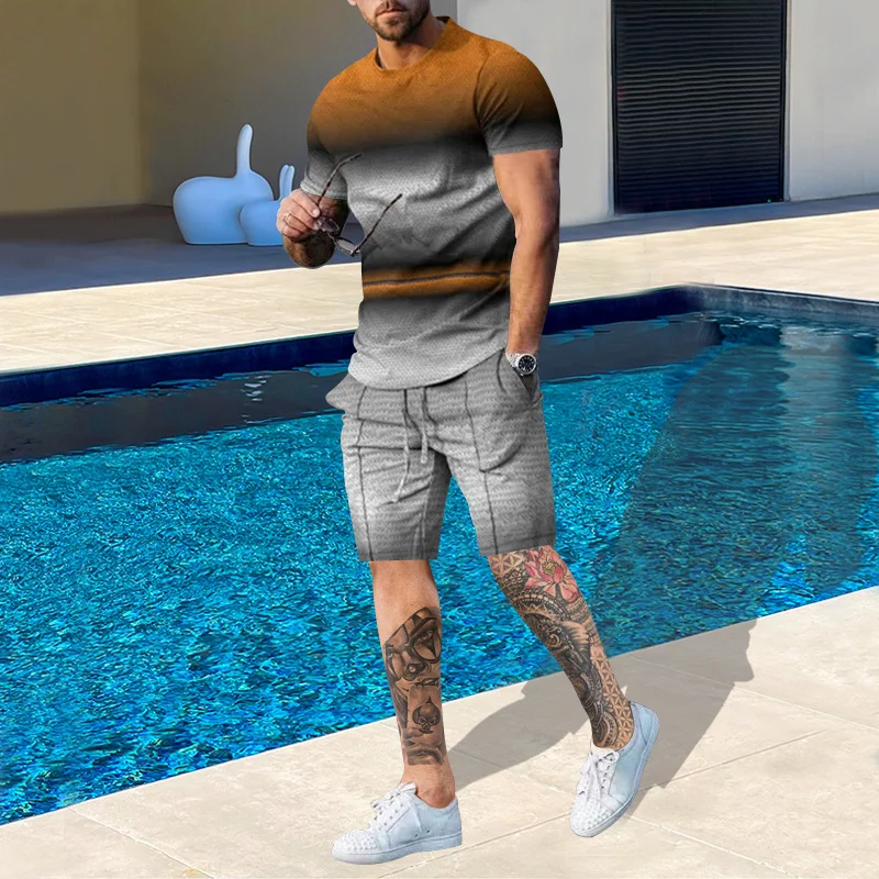 Men's T-shirt, Shorts Set Sportswear 2-piece Set Of Fashion Men's Casual Outdoor Clothing Oversized Clothing