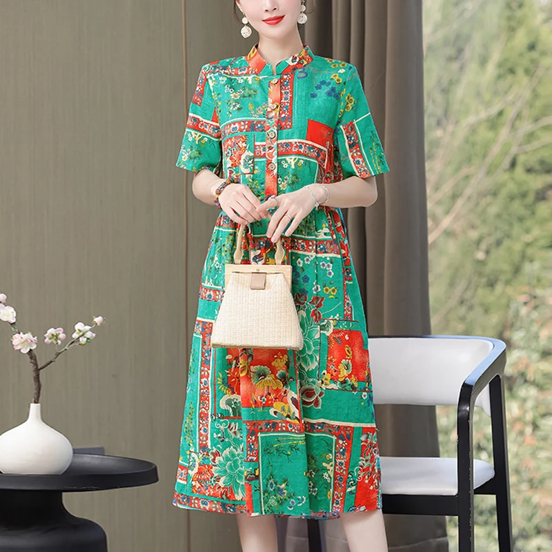 

New Arrival Casual Summer Dress 2022 Vestido Loose Print Floral Cotton Dresses For Women Clothing Fashion Plus Size