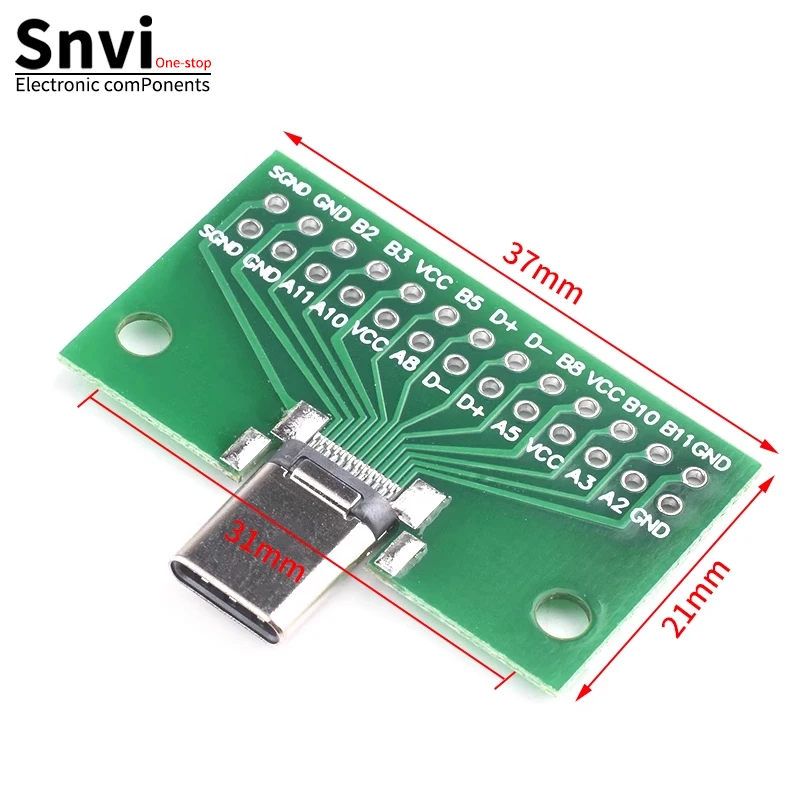 Snvi Type-C папа-мама USB 3.1 Тестовый адаптер печатной платы типа C 24P 2 54 мм Разъем для