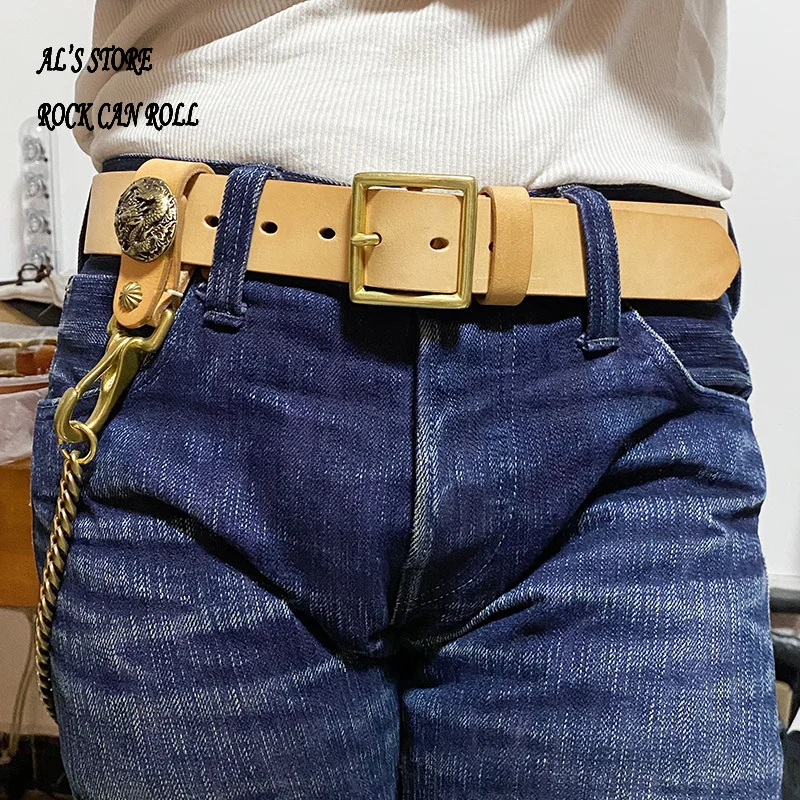 

ALB69 Genuine Italian Cowhide Leather Super Quality Handmade Durable Popular Solid Brass Buckle Biker Belt