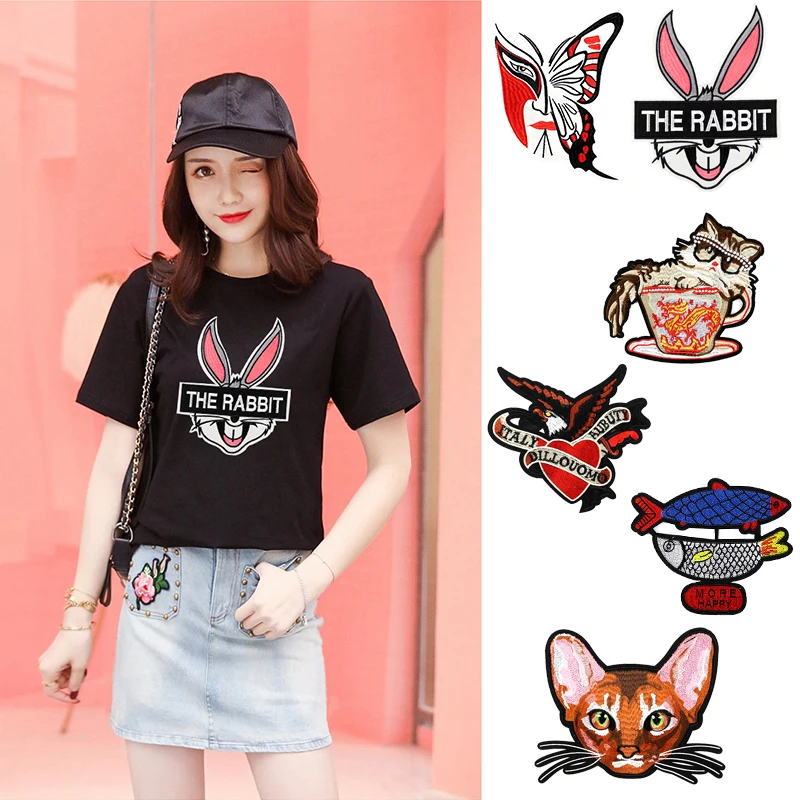 

Apparel large embroidery big patch buttlefly rabbit cats eagle fish for bag badges applique for clothing AM-1081