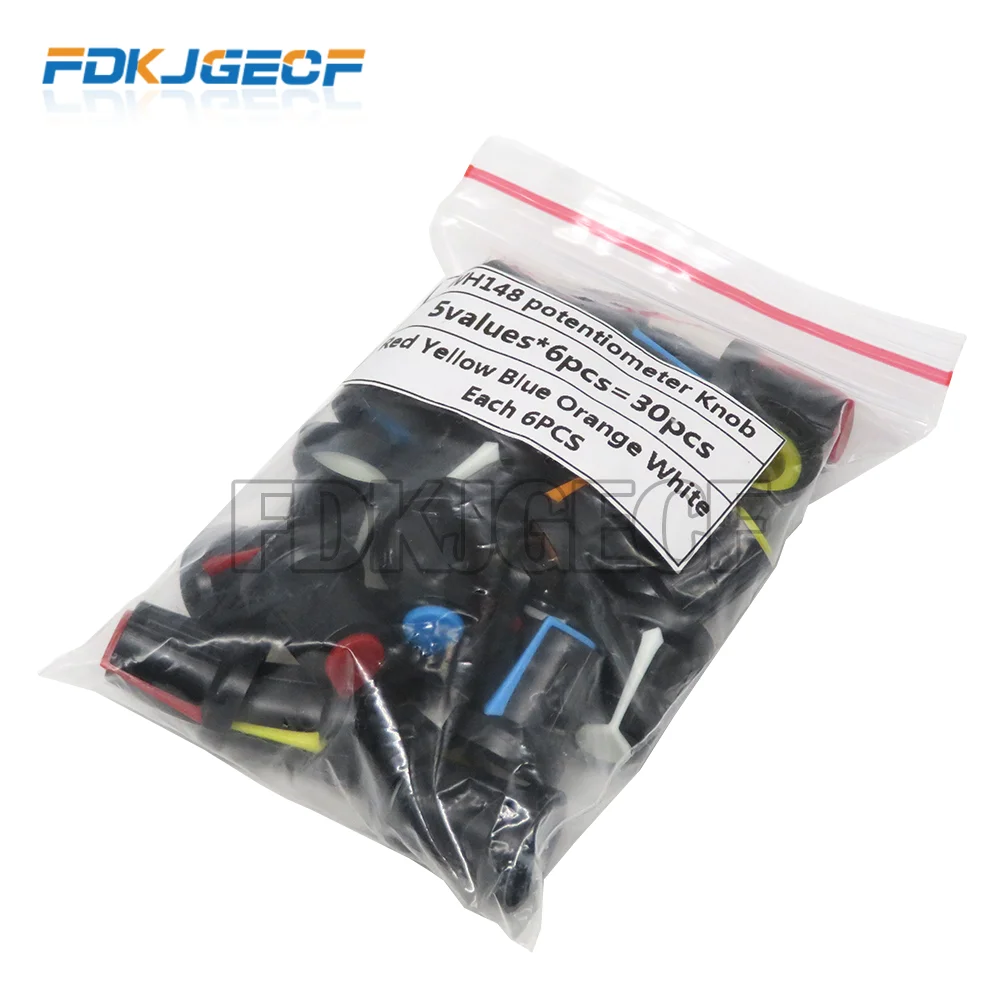 

5value*6PCS=30PCS WH148 potentiometer knob cap(copper core) 15X17mm AG2 Yellow Orange Blue White Red