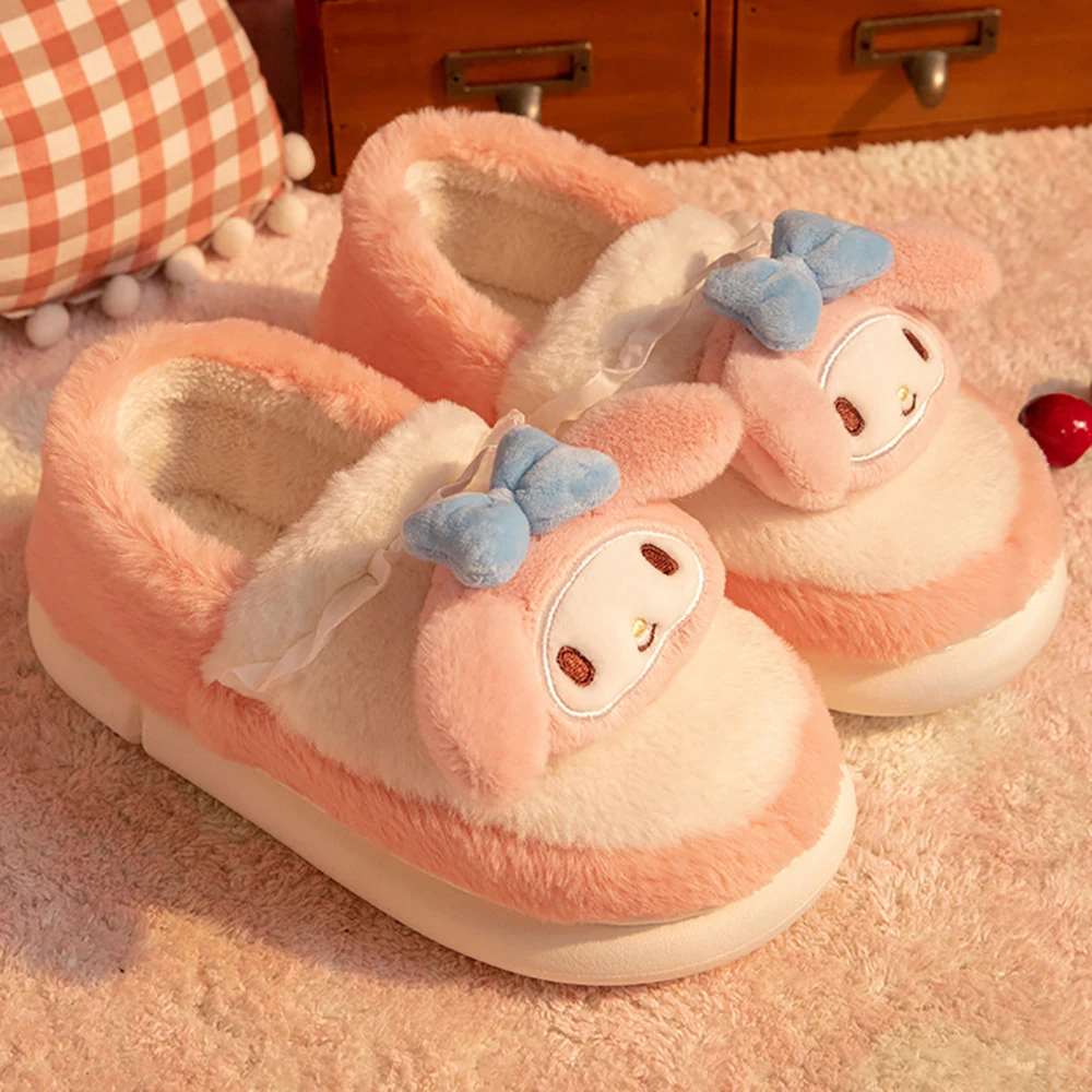 Big ears dog slippers package with winter girls cute cartoon indoor home thick bottom velvet warm cotton shoes