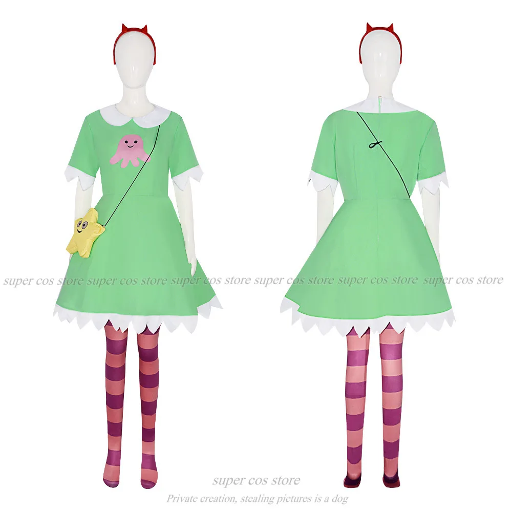 Аниме Звезда Бабочка Косплей Зеленое Платье Парик Красный Головной Убор Носки