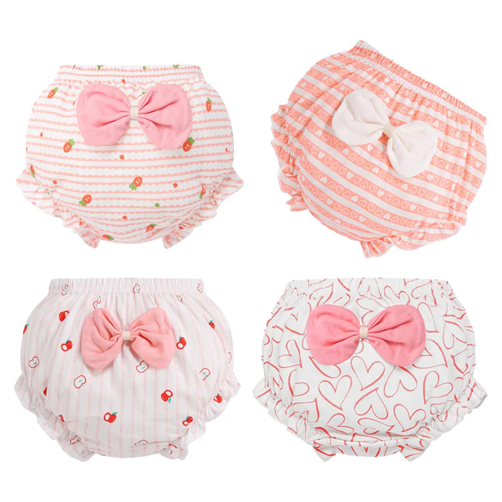 4Piece/Lot Baby Kids Girls Cotton Panties Infant Newborn Fashion Cartoon Print Bowknot Brief Crawl Underwear Comfort Underpants