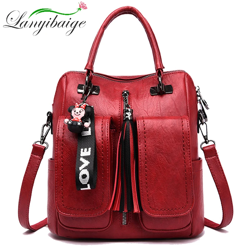 

3-in-1 Women Backpacks Vintage Female Shoulder Bags Soft Leather Backpack Ladies Travel Back Pack Luxury Bags for Girls Mochila