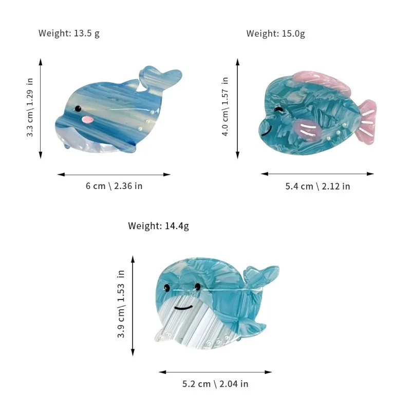 Модная симпатичная заколка для волос в форме синей рыбы 2024 из ацетата головной