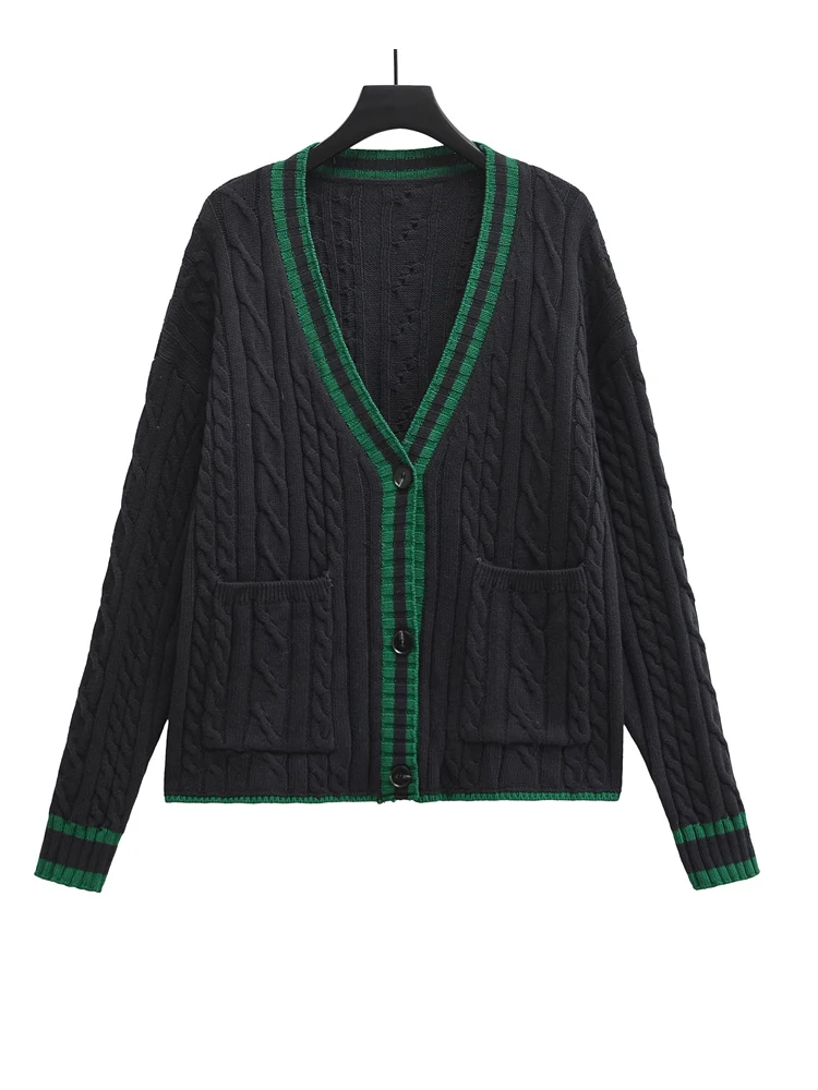 KAOPU ZA женский вязаный кардиган с накладными карманами спереди винтажный