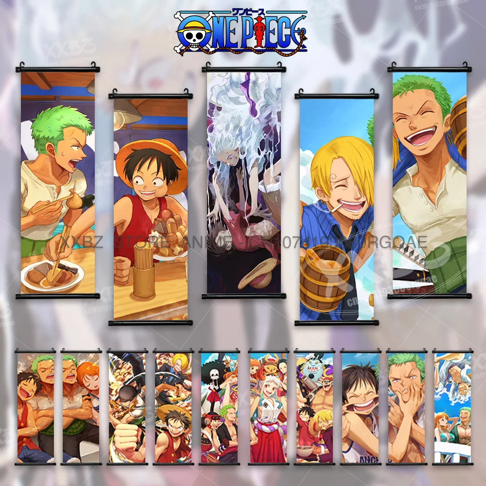 Слитная картина прокрутки Luffy Gear 5 настенное искусство аниме Нико Робин украшение