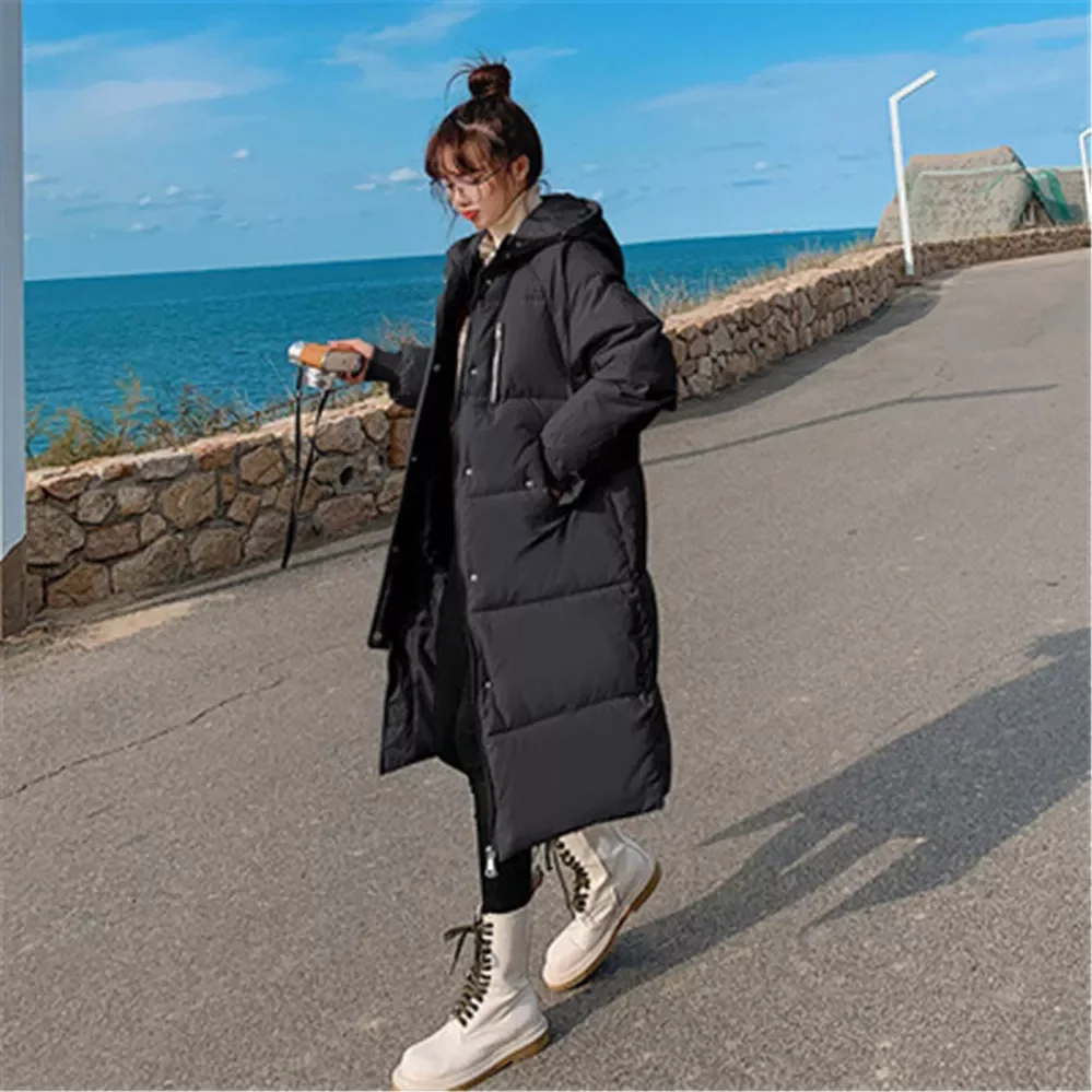 New2022 casual mid-length down padded jacket women's long section over the knee 2021 new loose and thick fashion bread jacke