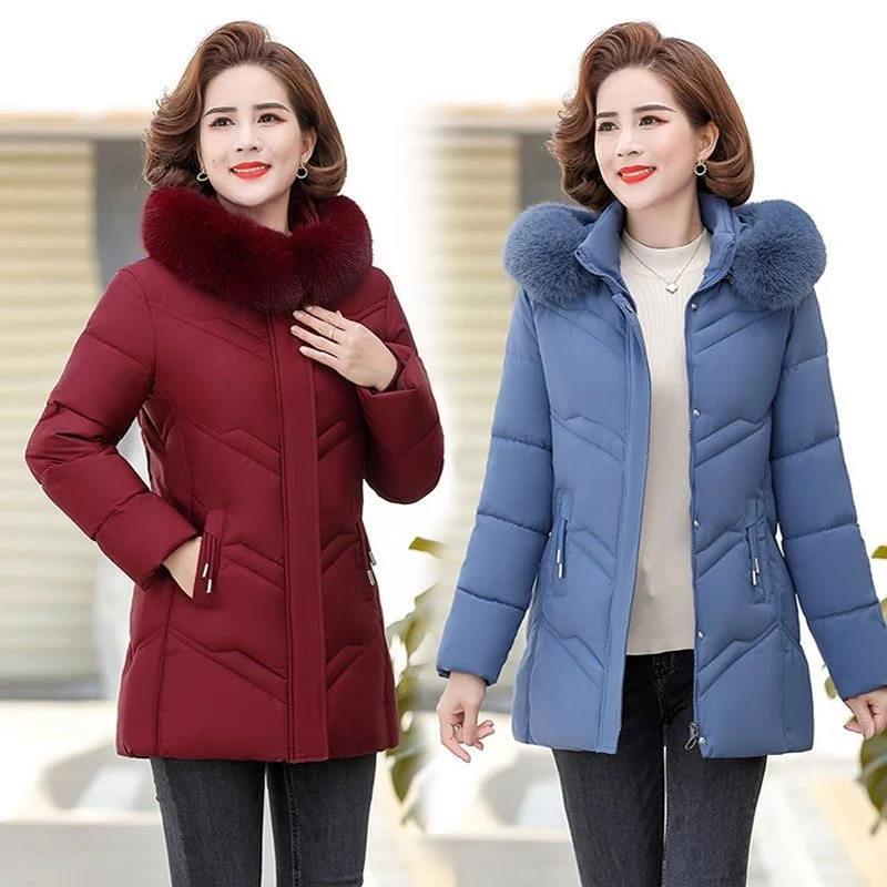 Winter New Medium and Old Aged Women's Large Cotton padded jacket Mother's heavy down padded jacket Removable hooded coat