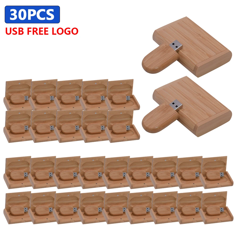 30pcs Wooden Usb+ Box Pen Drive 4GB 8GB 16GB 32GB USB flash drive 2.0 Flashdrive Pendrive for Photography Wedding Gift Free LOGO