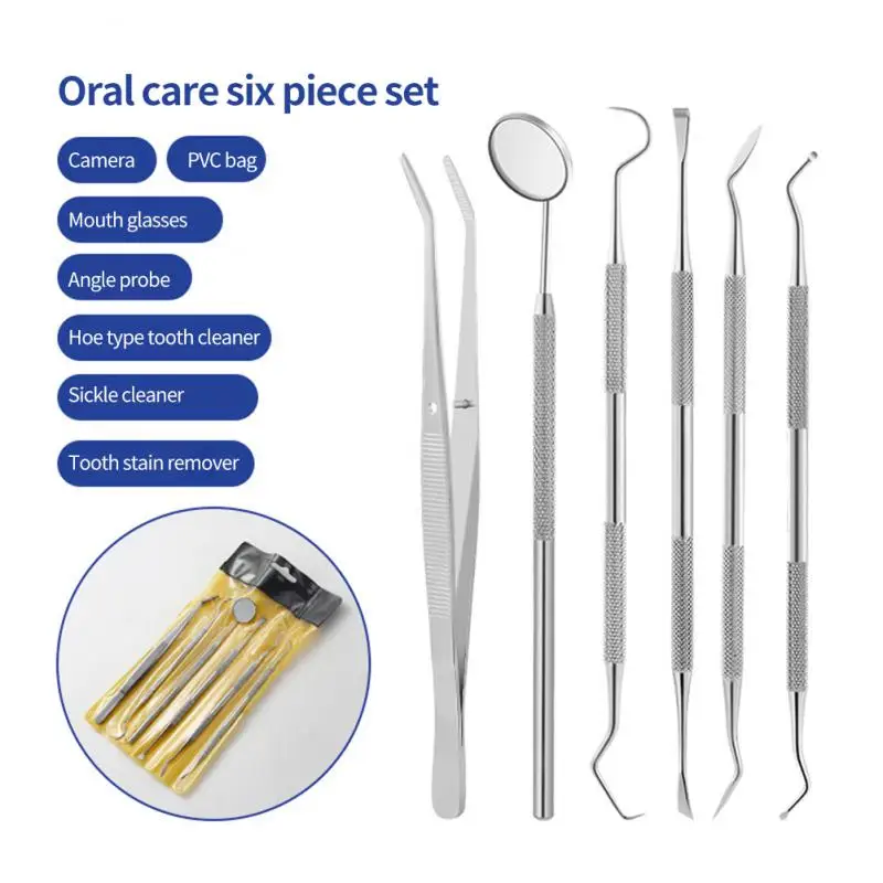 1 Set Dental Mirror Stainless Steel Dental Dentist Prepared Tool Set Probe Tooth Care Kit Instrument Tweezer Hoe Sickle Scaler