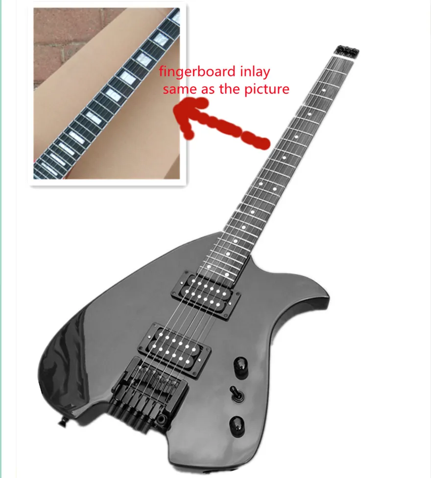 

Customized Black Headless electric guitar,Rosewood Fingerboard with Inlay White Square frets 3101-2