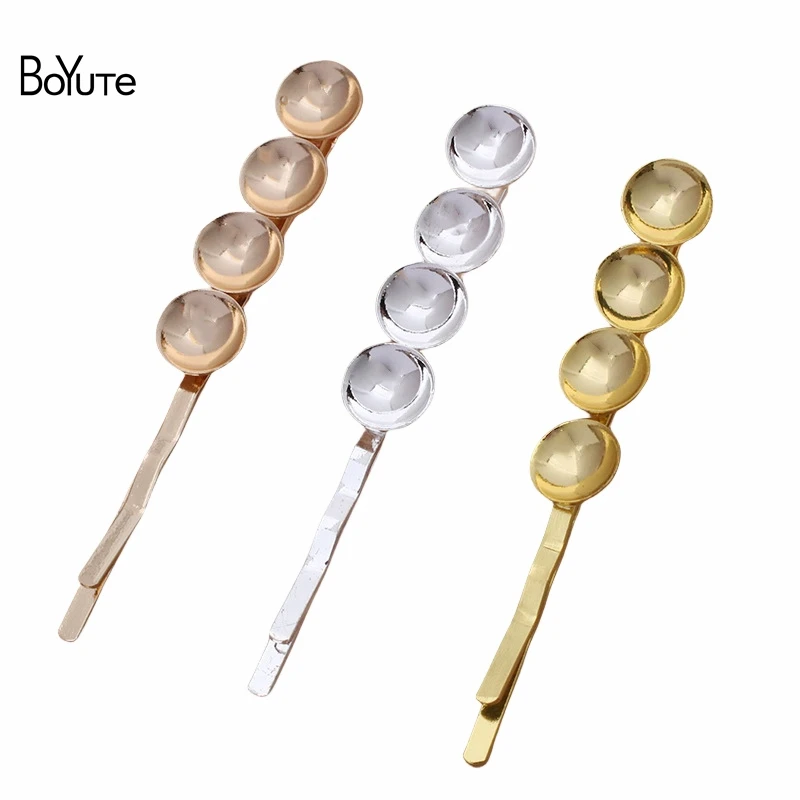 

BoYuTe (50 Pieces/Lot) 55*2MM Hair Clips Welding 8MM Cup Blank Base Diy Hair Jewelry Handmade Materials