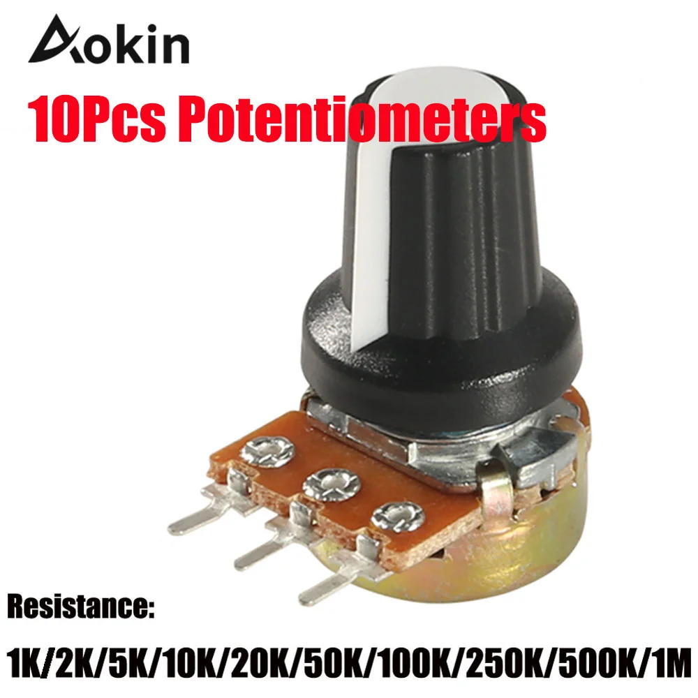 

10Pcs 10k Potentiometer knob 1K 100K 5K 50K OHM WH148 Shaft with Nut 3 Terminal Linear Taper Rotary B10K for Arduino diy kit