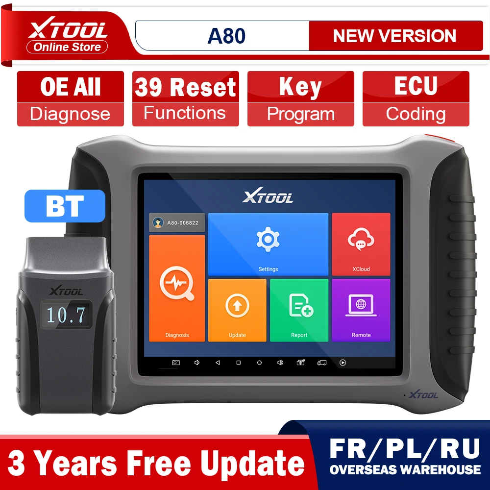 

XTOOL A80 H6 автомобильный OBD2 OE полный диагностический двунаправленный сканирующий инструмент программирование ключа IMMO Программирование ЭБУ 39 сброс обновления обслуживания