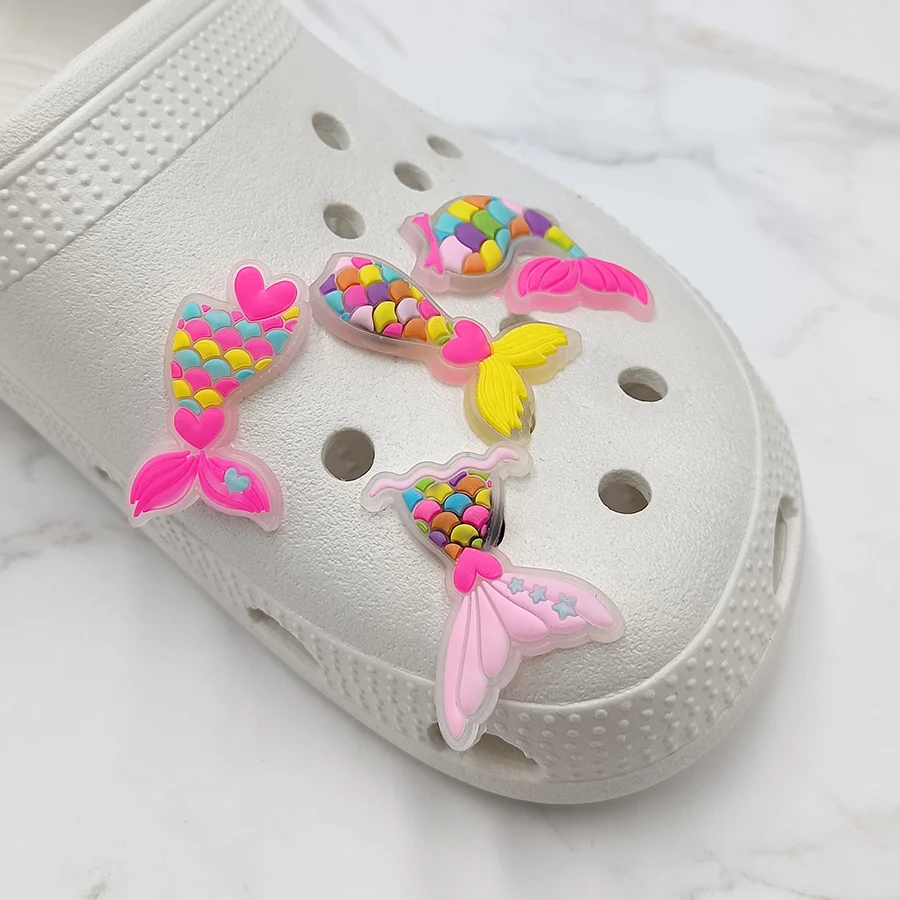 Transparent Design PVC Shoe Charms Accessories Funny DIY Fish Tail Shoes Buttons Decoration Jibz For Croc Charms Kids Gift